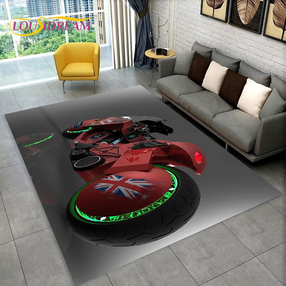 3D Cyberpunk Concept Motorcycle Cartoon Area Rug,Carpet for Living Room Bedroom Sofa Doormat Decoration,kids Non-slip Floor Mat