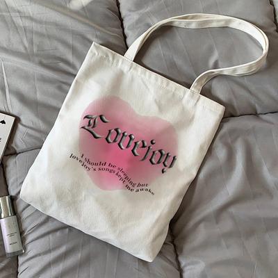 Damen-Einkaufstasche, Cartoon-Herz-Muster, niedlicher Druck, Kawaii-Tasche, Harajuku, Einkaufstasche aus Segeltuch, Einkaufstasche für Mädchen, Handtasche One