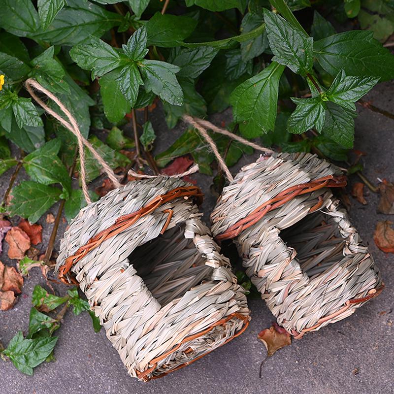 Birdhouse Square Mouth Handwoven Grass Bird Nest Parrot Hatching Outdoor Garden Hanging Hatching Breeding House Bird Accessory