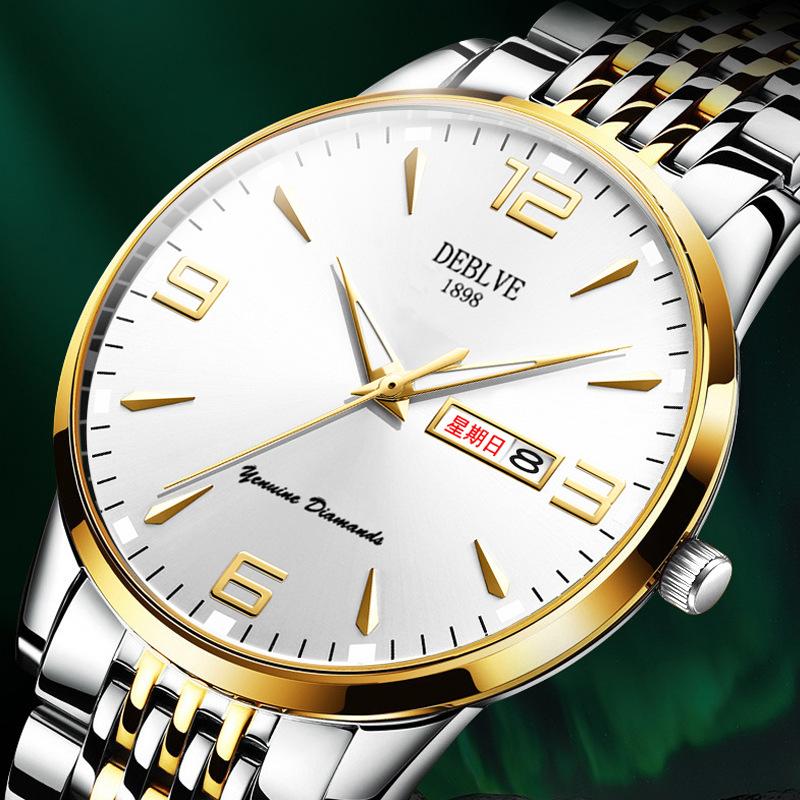 Watch Men s Chinese and English Calendar Ultra-thin Luminous Waterproof Solid Belt Steel Belt Alloy Fashion Watch Gifts Genuine