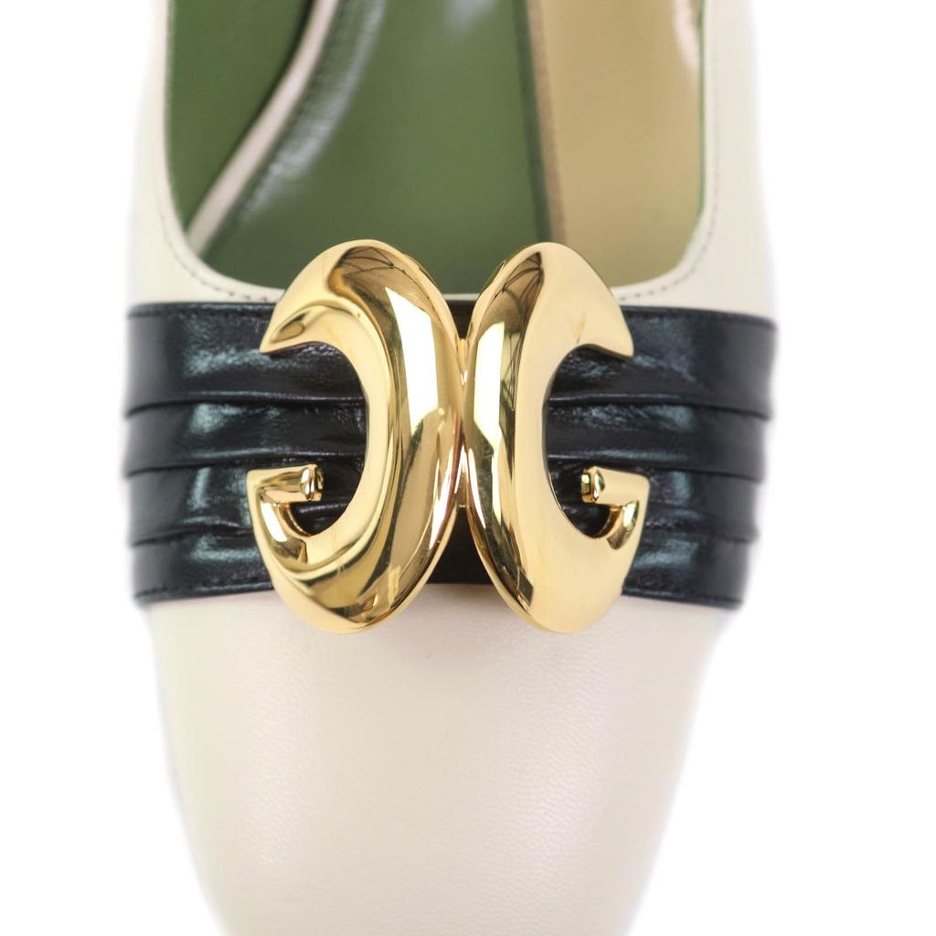 Pristine GUCCI Pumps Half Moon GG Backstrap Square Toe Ivory Leather Women 37 Used