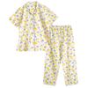 Dress Shirt Top and Bottom Short Size M Women's Pajamas, 100% Cotton, Material, Soft, Comfortable, Set, Sleeves, Lemon, Fruit, Summer, Breathable,