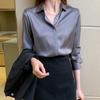 2026 Spring New Satin Long-Sleeve Shirt for Women, Elegant Chiffon Blouse, Ladies' Casual Solid Color Top