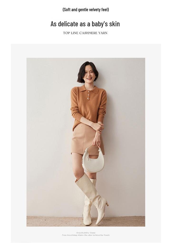 Autumn/Winter 2024 Women's Lamb Cashmere Polo Neck Loose Knit Sweater