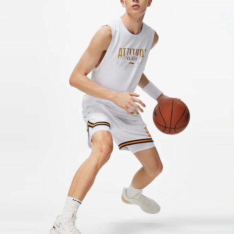 LiNing Professional Basketball Series Letter Print Moisture-Wicking Quick-Drying Singlet Men Tops White AVST037-11