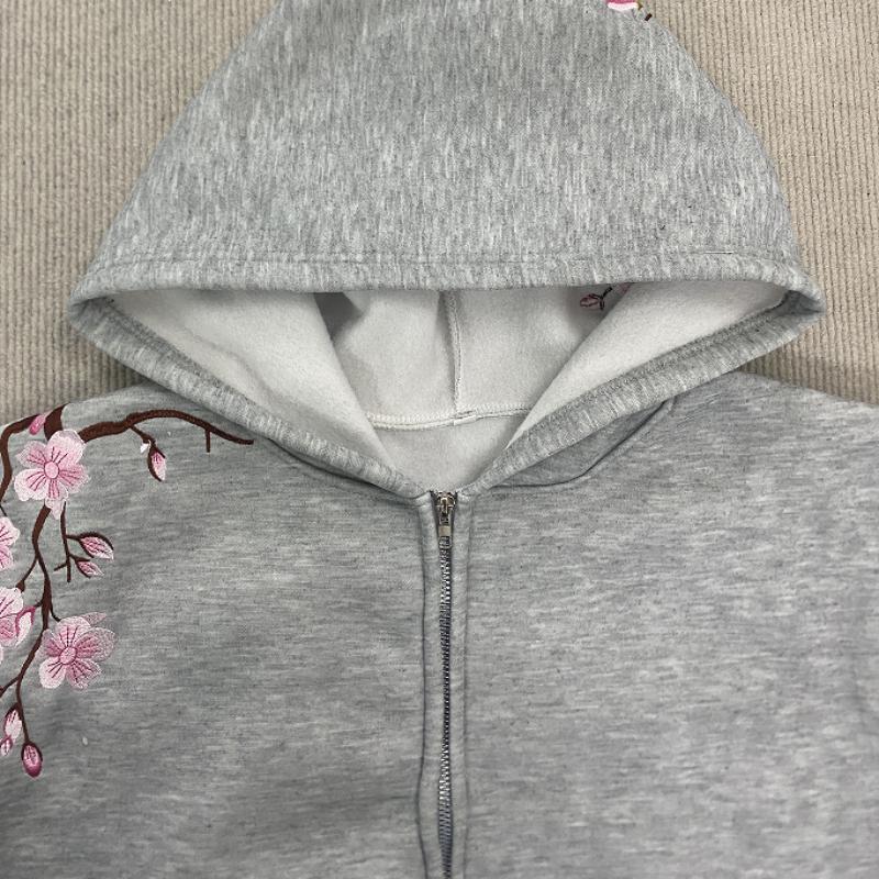 European and American autumn and winter personalized street flower embroidery retro men's and women's hooded cardigan