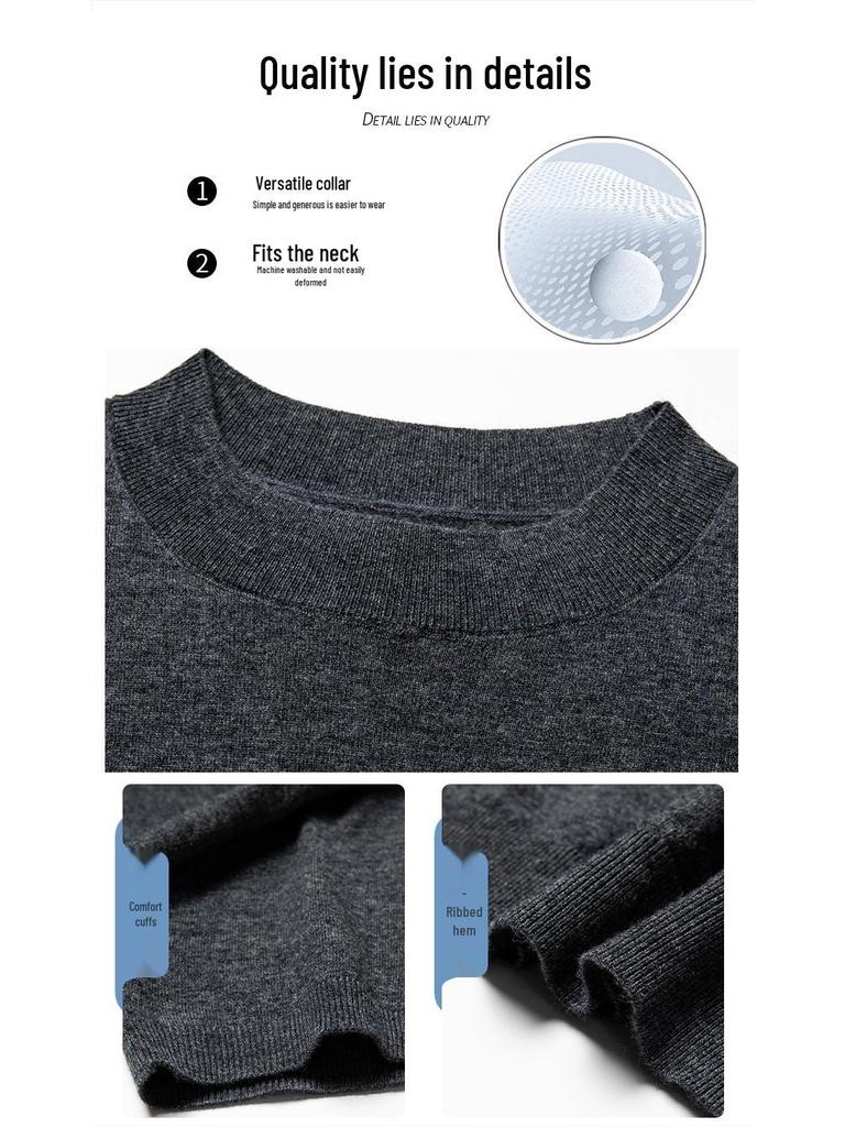 Men's Pure Wool Short-Sleeve Sweater - Lightweight, Half-High Neck Knitwear for Spring/Summer