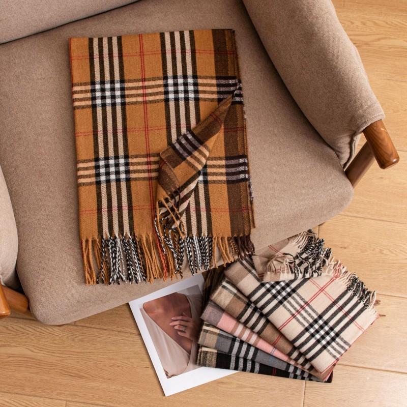 Womens Knitted Wool-Feel Scarf With Fringe Plaid Winter Warm Shawl Office Casual Wear