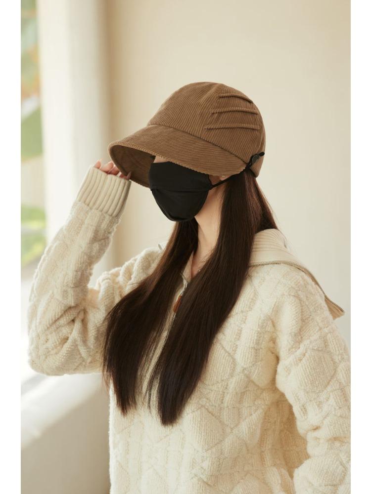 New Equestrian Hat Pleated Corduroy Bucket Hat Autumn New Sunscreen Hat Basin Hat Fit for Outdoor, Casual & Formal Events