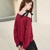 Chuyu Off-Shoulder Polka Dot Bow Short Sweatshirt