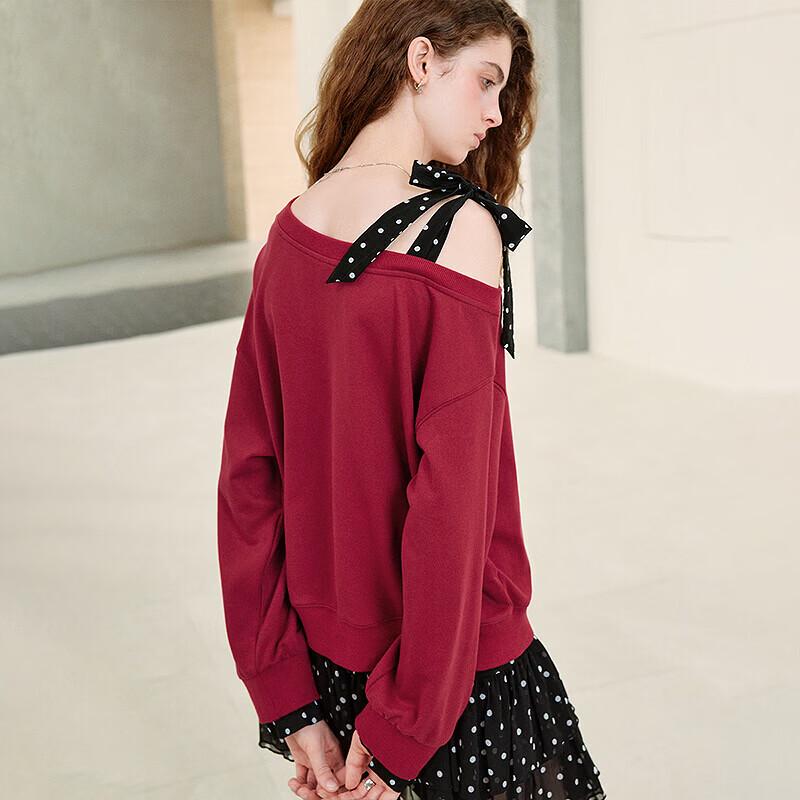 Chuyu Off-Shoulder Polka Dot Bow Short Sweatshirt