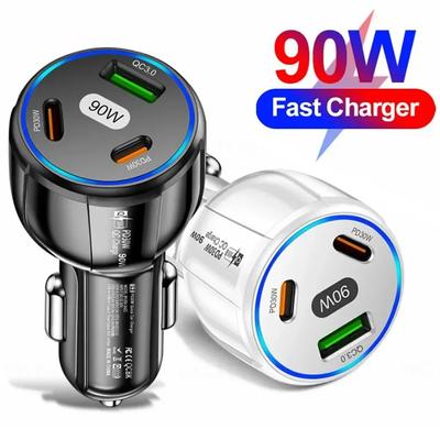 Chargeur de voiture 90 W 3 en 1 QC3.0 PD Type C USB, charge rapide pour téléphone portable, iPhone, Xiaomi, Samsung, adaptateur de chargeur rapide