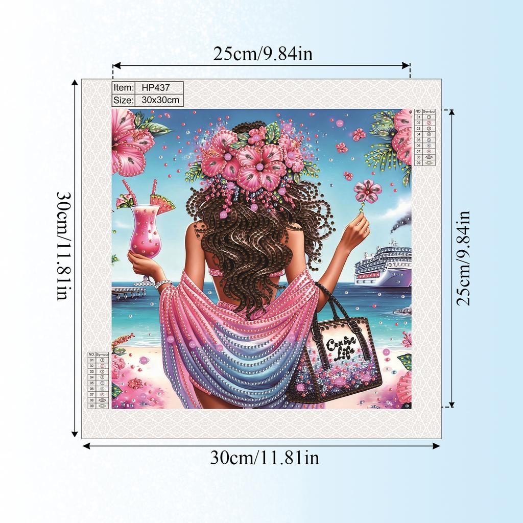 Summer Beach Special Shaped 5D DIY Partial Drill Diamond Art Kit for Adults Home Wall Decor Diamonds Dots Gem Art Kits 30x30cm