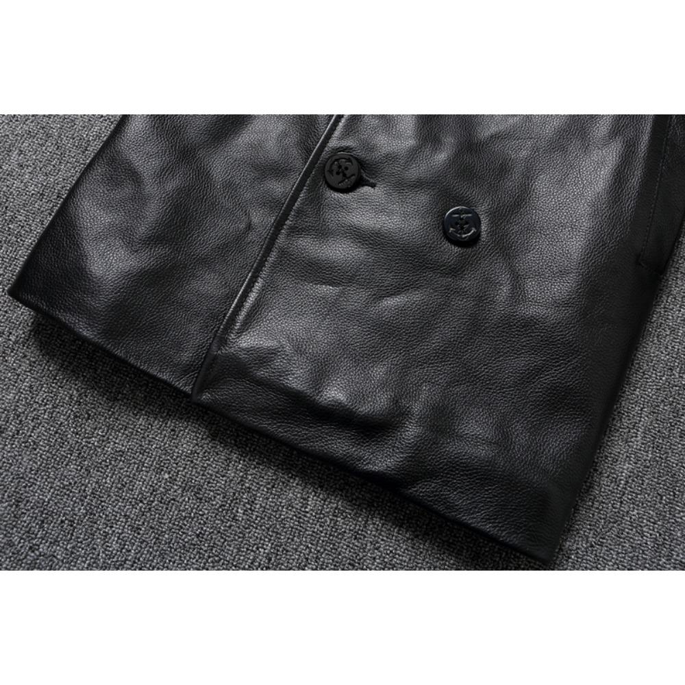 Chinese Size Long Men Leather Coat Genuine Soft Cow Leather Classic Double Breasted Turn Down Collar Leather Jackets For Men Clothing Autumn