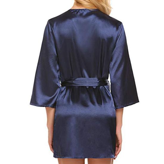 Women Nightdress Solid Color Satin Cardigan Lace Up Tight Waist Lady Nightie Female Intimate Clothes