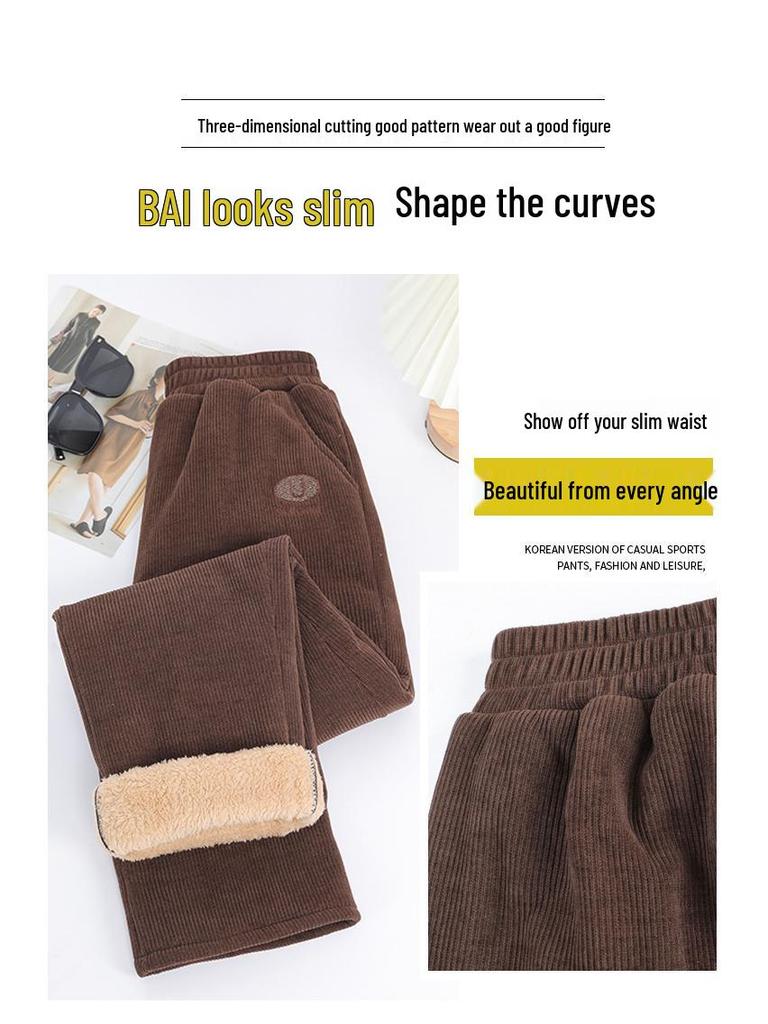 Plus Size Winter Velvet Pants for Middle-Aged Women - Warm, Loose, Casual Fit