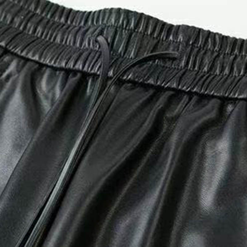 Leather Pants for Women Elastic High Waist Long Trousers Plus Size Thickened Stretchy Versatile Casual Wide Leg Pants