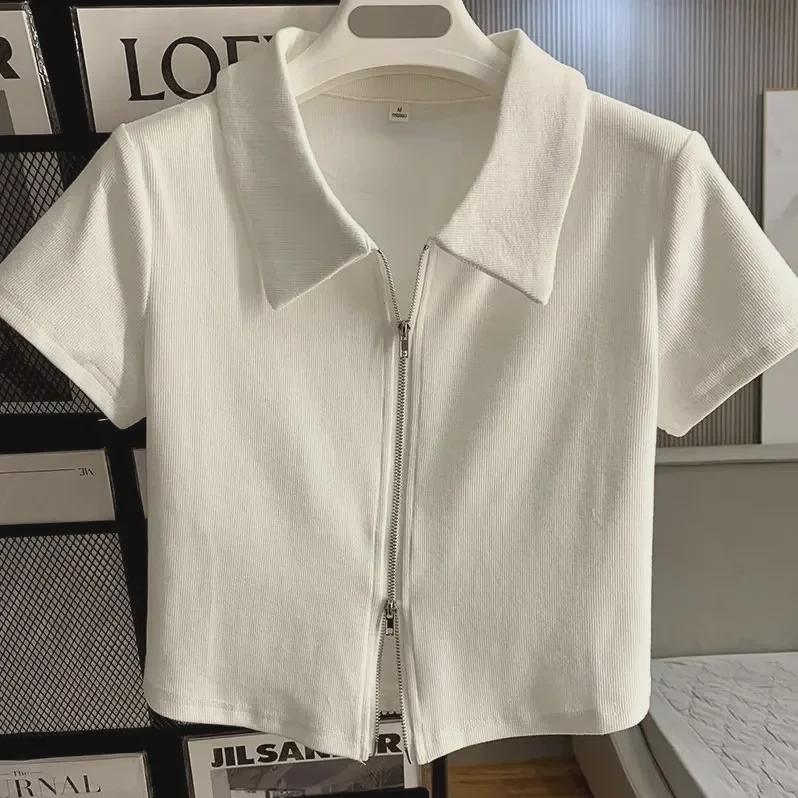 Dámské letní polo jednobarevné s dvojitým zipem a krátkým rukávem