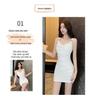 Chic Spicy Girl Sexy Camisole Dress: Slimming Waist-Cinching Pleated Mesh Hip Wrap Skirt