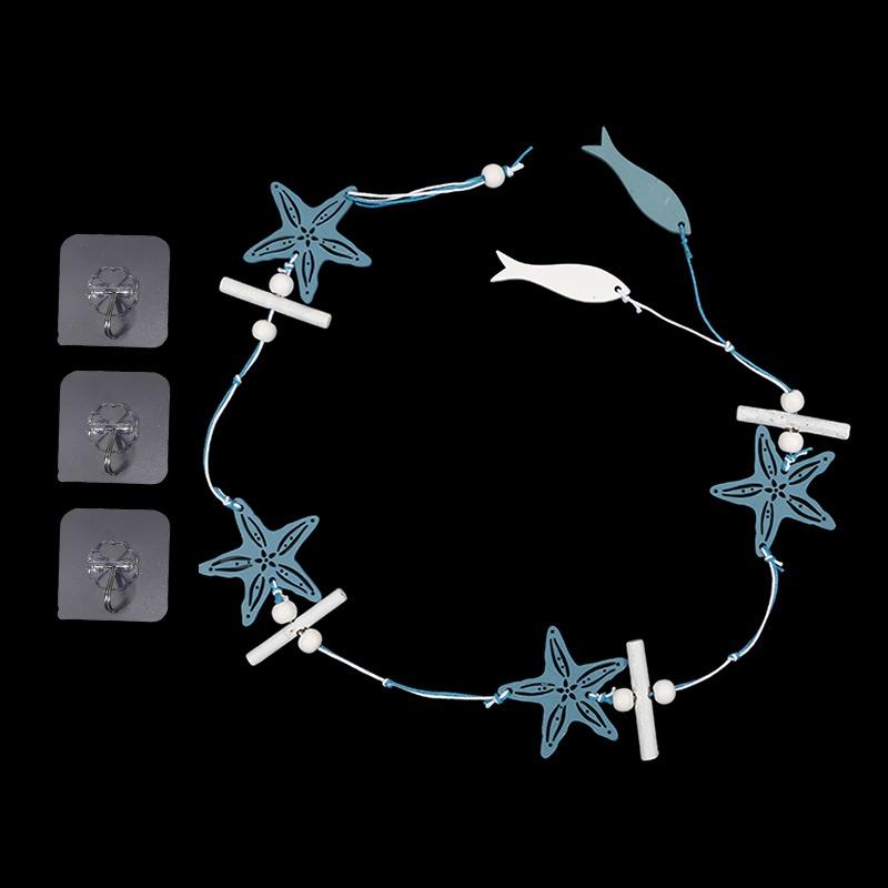Studio Props Wall Hanging Hand Made Mediterranean Starfish Hung Fish Nautical Decor Hang Wood Marine Pendant For Home Decoration