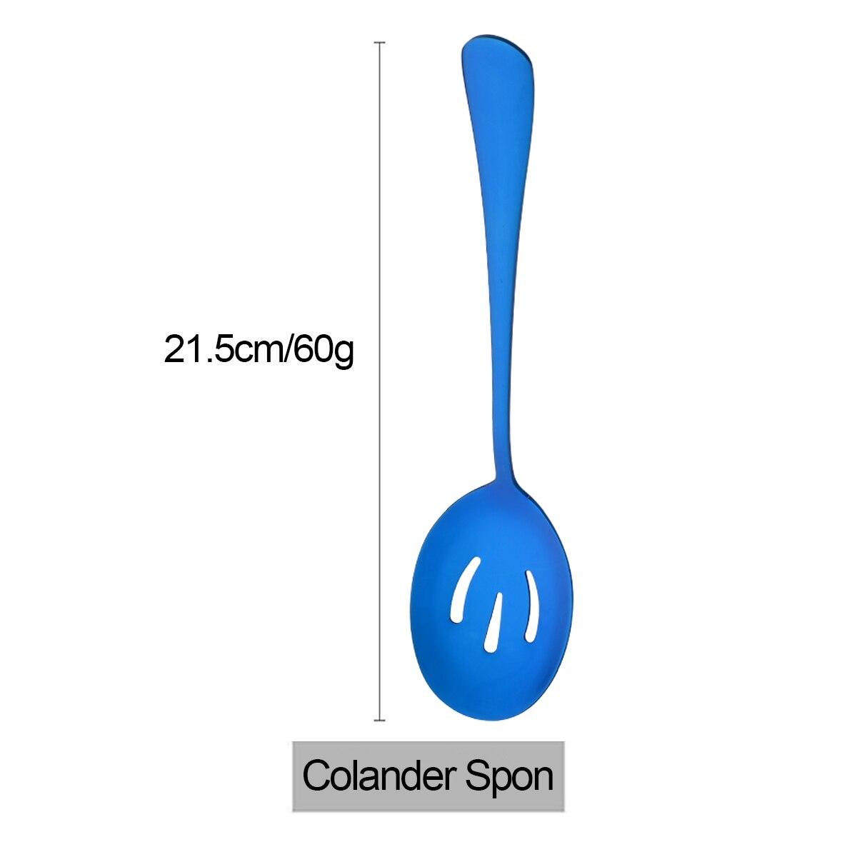 

1 шт. черная ложка для супа из нержавеющей стали, сервировочная ложка, дуршлаг для ужина, бытовая общественная посуда, кухонная посуда для салата синий