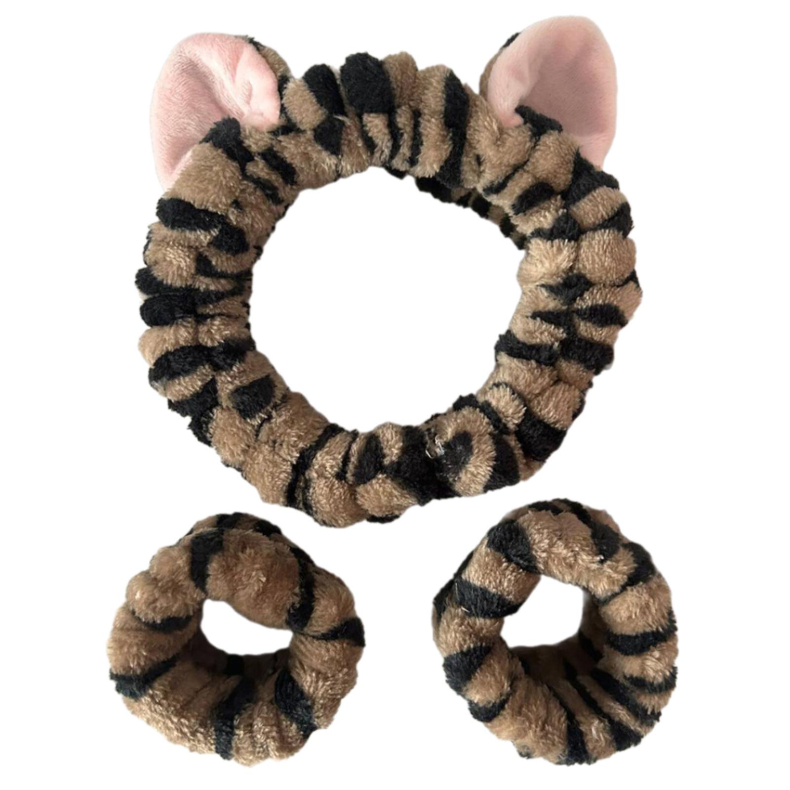 

1 комплект эластичных женских повязок для душа и напульсников, милый котенок, плюшевая повязка для мытья лица, повязка на голову для домашнего макияжа, напульсник 3