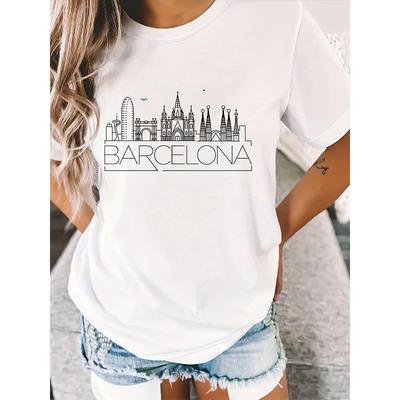 T-shirt casual a maniche corte con girocollo e stampa grafica, perfetta per l'estate e la primavera, progettata per le donne