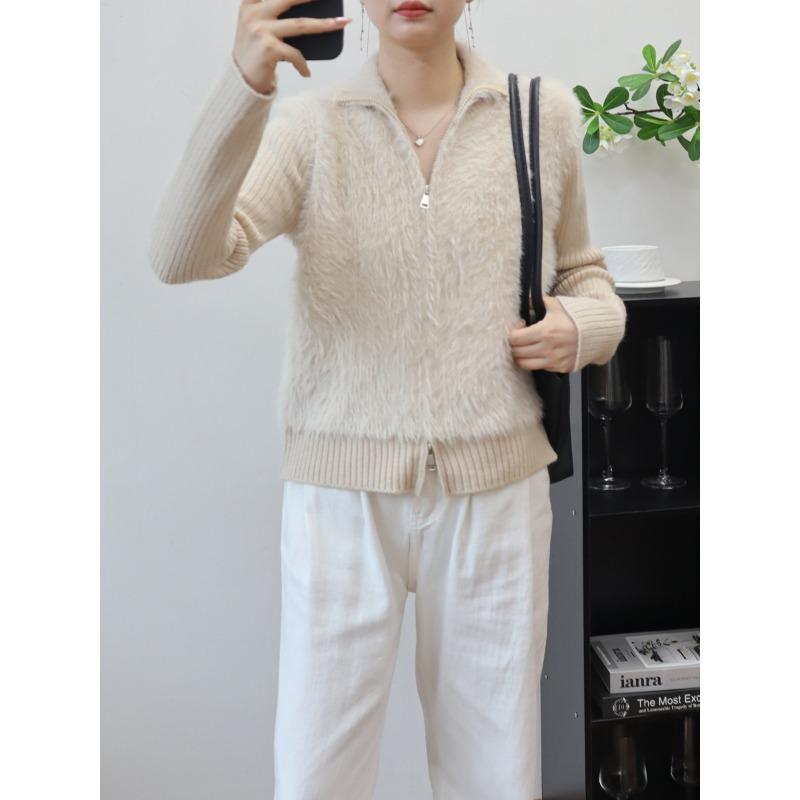 

Осень и зима новый кардиган из трикотажа с двойной молнией, темпераментный, из искусственного норкового бархата, мягкий, восковой, высококачественный жакет-свитер для женщин one size fits all хаки