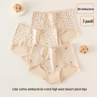 Damen Antibakterielle Baumwolle Spitze High-Waist Slips 3er-Pack