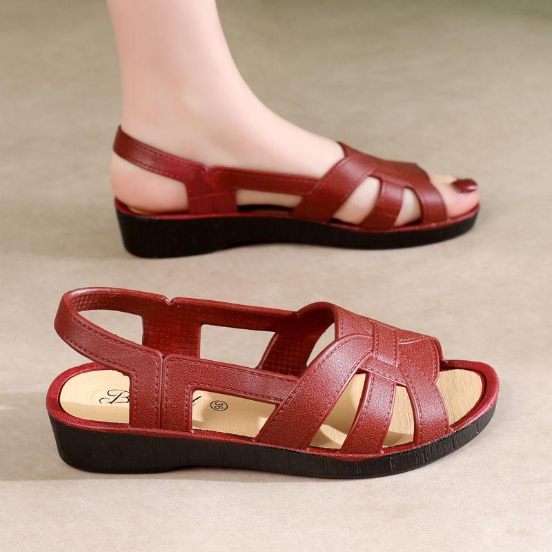 Sandály Léto Nové Protiskluzové Římské Dámské Boty se Šikmými Podpatky pro Dámské Sandály pro Středního Věku a Starší Ženy
