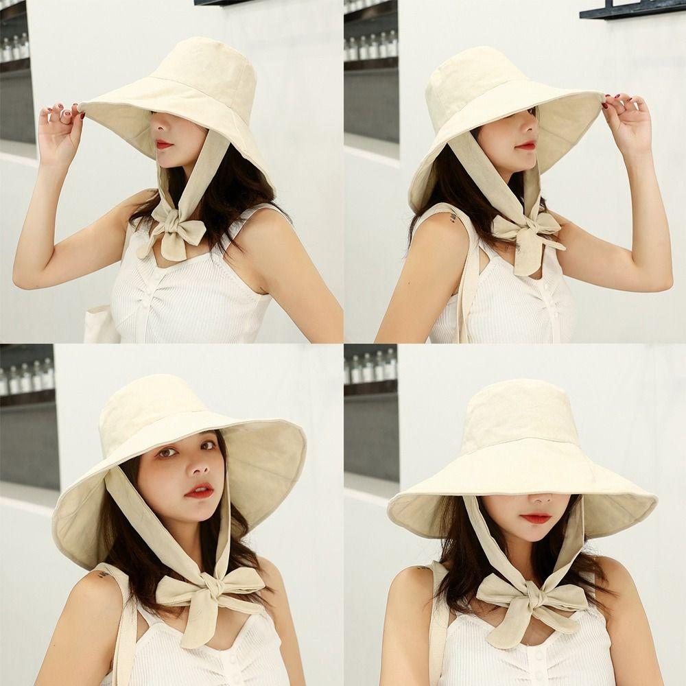 Stylish Accessory Tie Design Fisherman Hat Big Brim Cotton Linen Bucket Hat Foldable Visor Cap Women