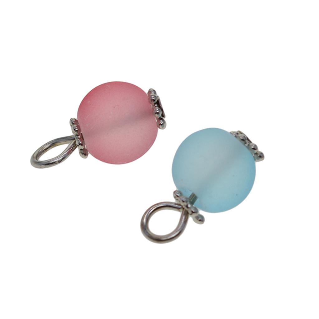 50Pcs Mix Color Frosted Glass Beads Pendant Charm Jewelry Makings Silver Pin