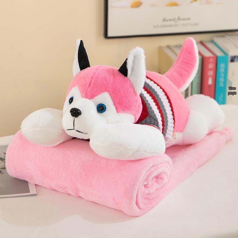 Strawberry Hugging Pig & Little Bear Plush Toy Blanket – Dual-use Nap & Travel Comfort for Kids