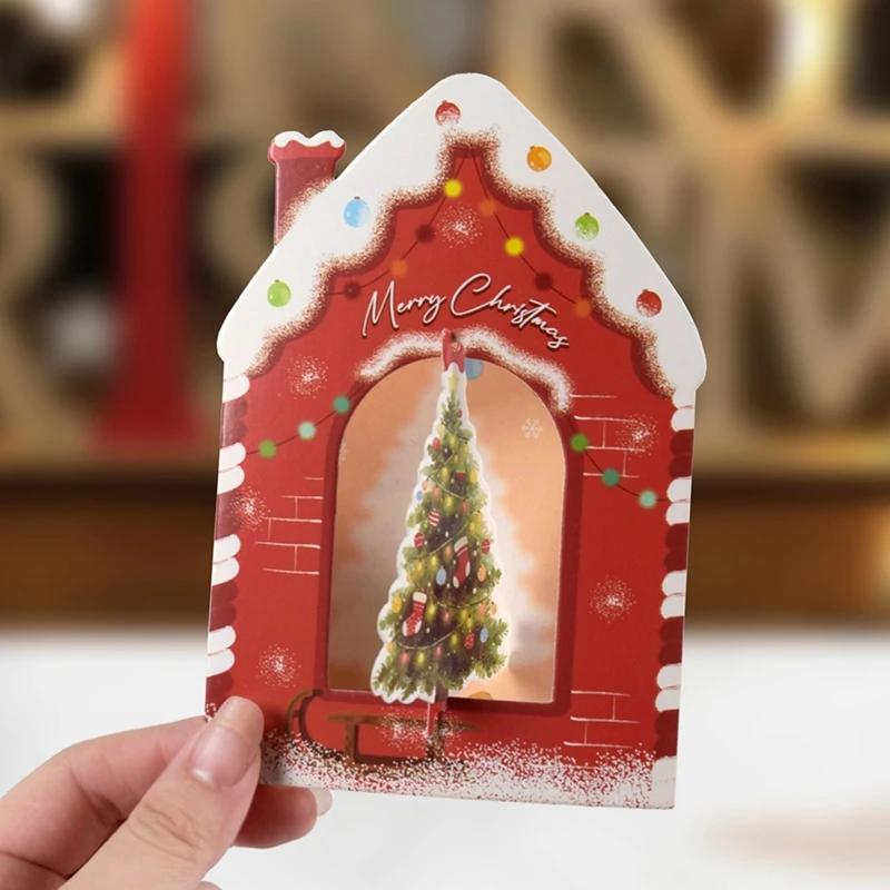 10Pcs 3D Christmas Greeting Card Creative House Shape Postcard Card Merry Christmas Decoration For Home New Year 2026 Gift Cards