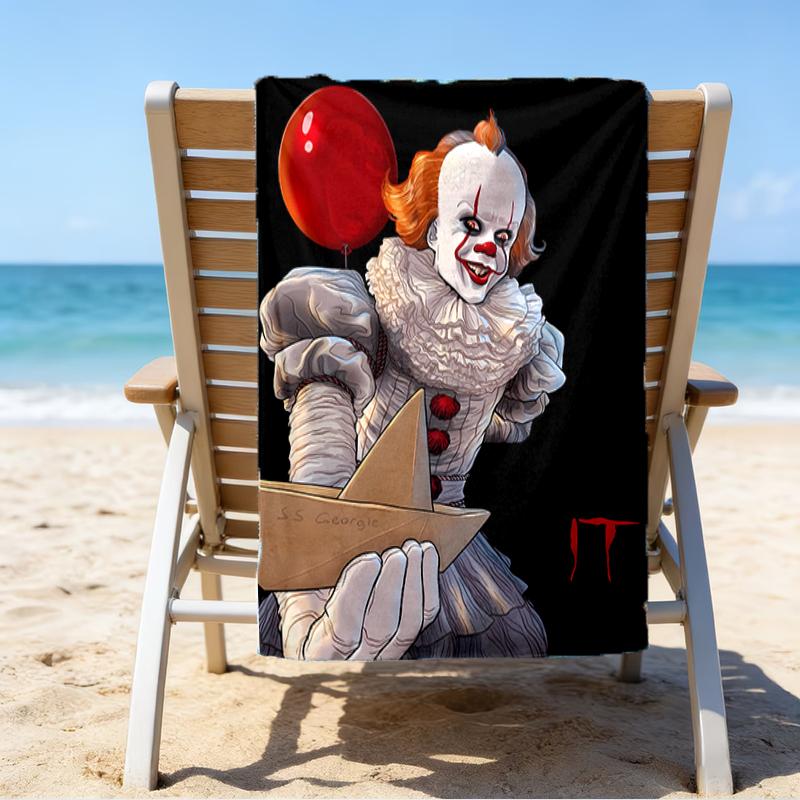 proof beach towel with a Pennywise the Dancing Clown1 pattern - soft,absorbent,quick-drying,machine washable - perfect for swimming,camping,bathing