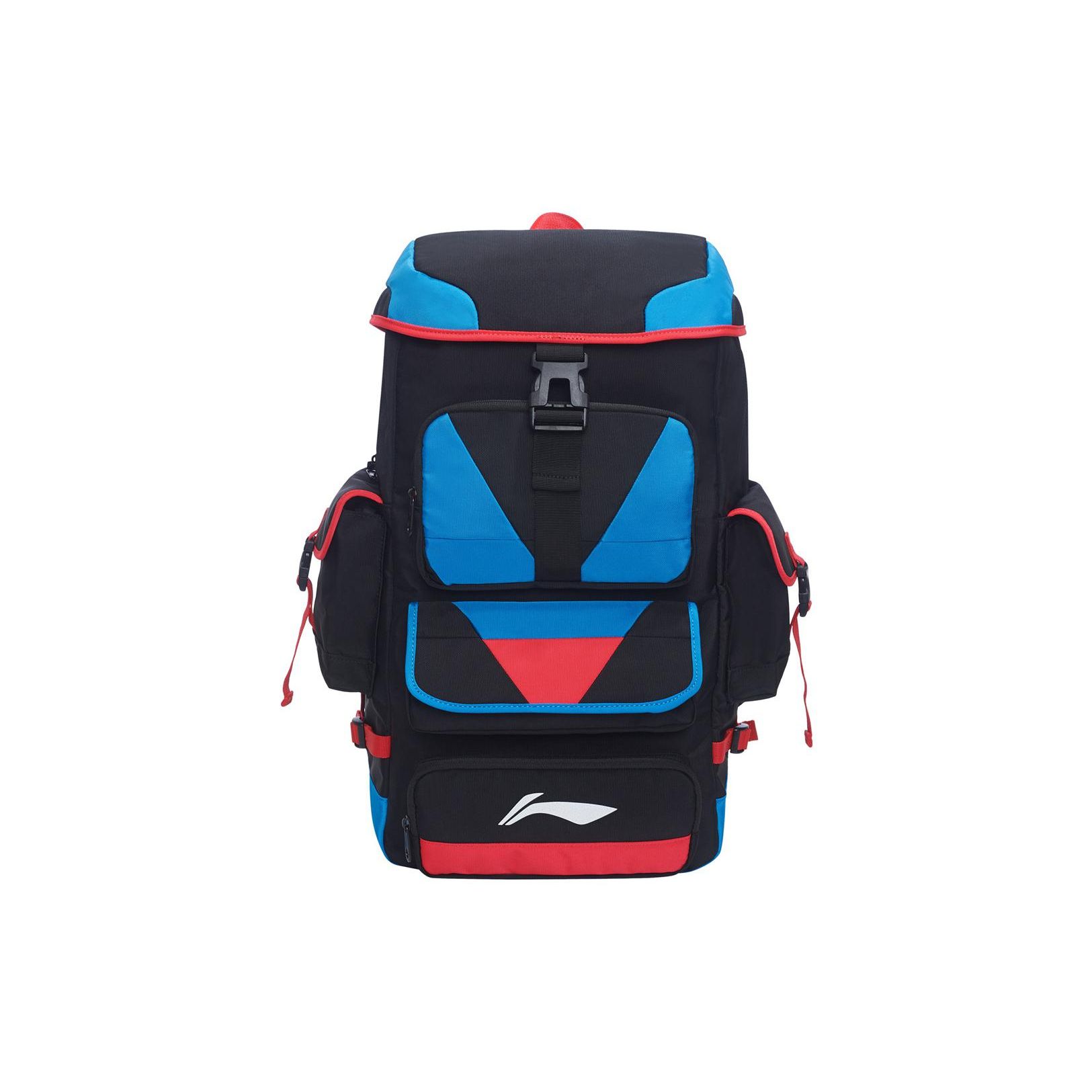Li Ning Sports Basketball Series Casual Fashion Splicing Large Capacity Design Polyester Sports Backpack Unisex Backpack Black Blue ABSS315-1 Black Blue