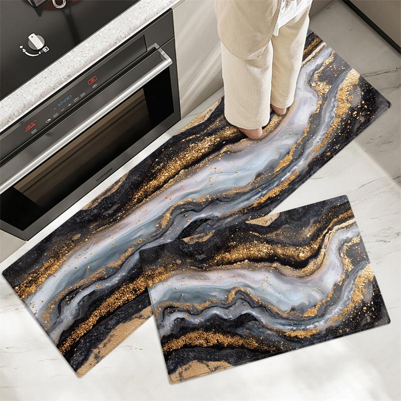 Abstract Print Kitchen Rug Set Absorbent Non-slip Soft Flannel Sponge Floor Mat For Bathroom Doormat Runner Carpet