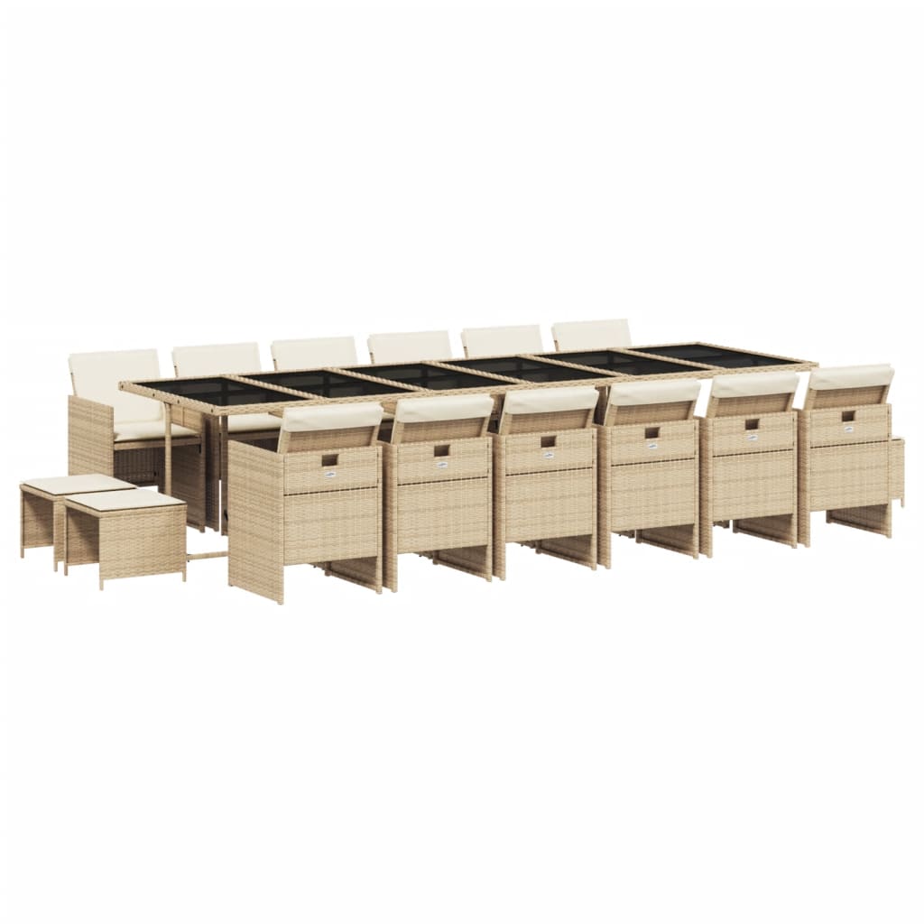 Vidaxl 17-Cz. Garden Furniture Set With Cushions, Beige, Poly Rattan