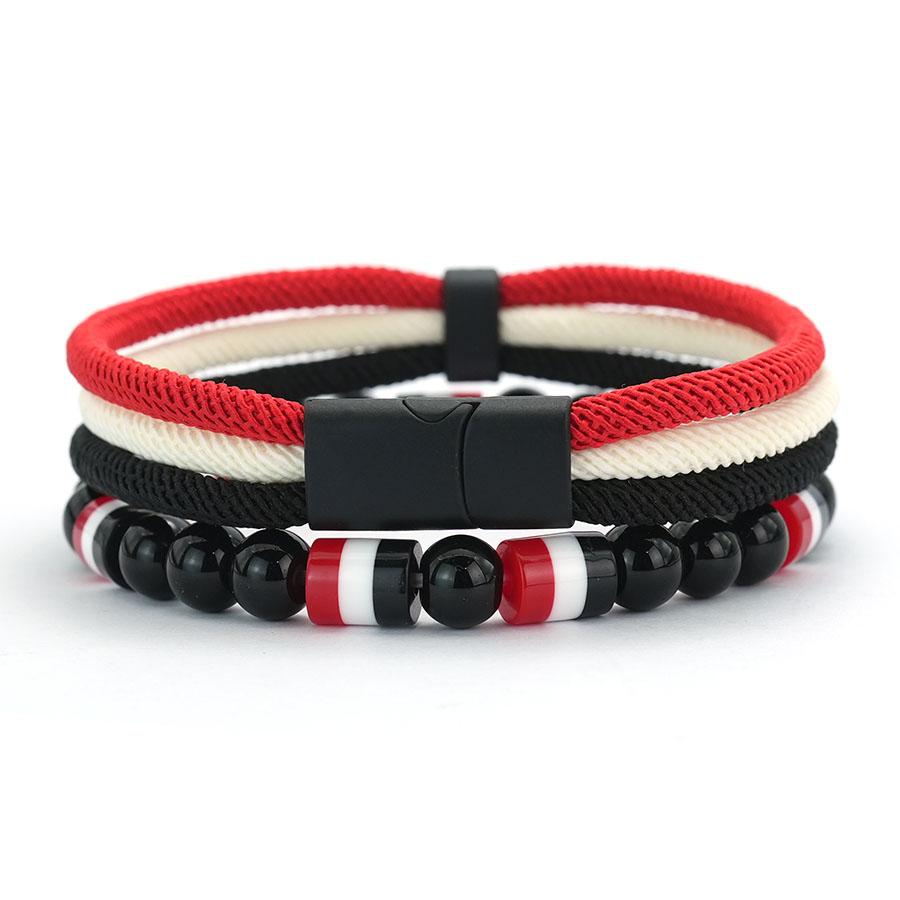 

New Creative National Flag Color String Bracelet For Men 8mm Obsidian Strand Braslet Grade A 4mm Cord Chain Wrap Braclet Homme