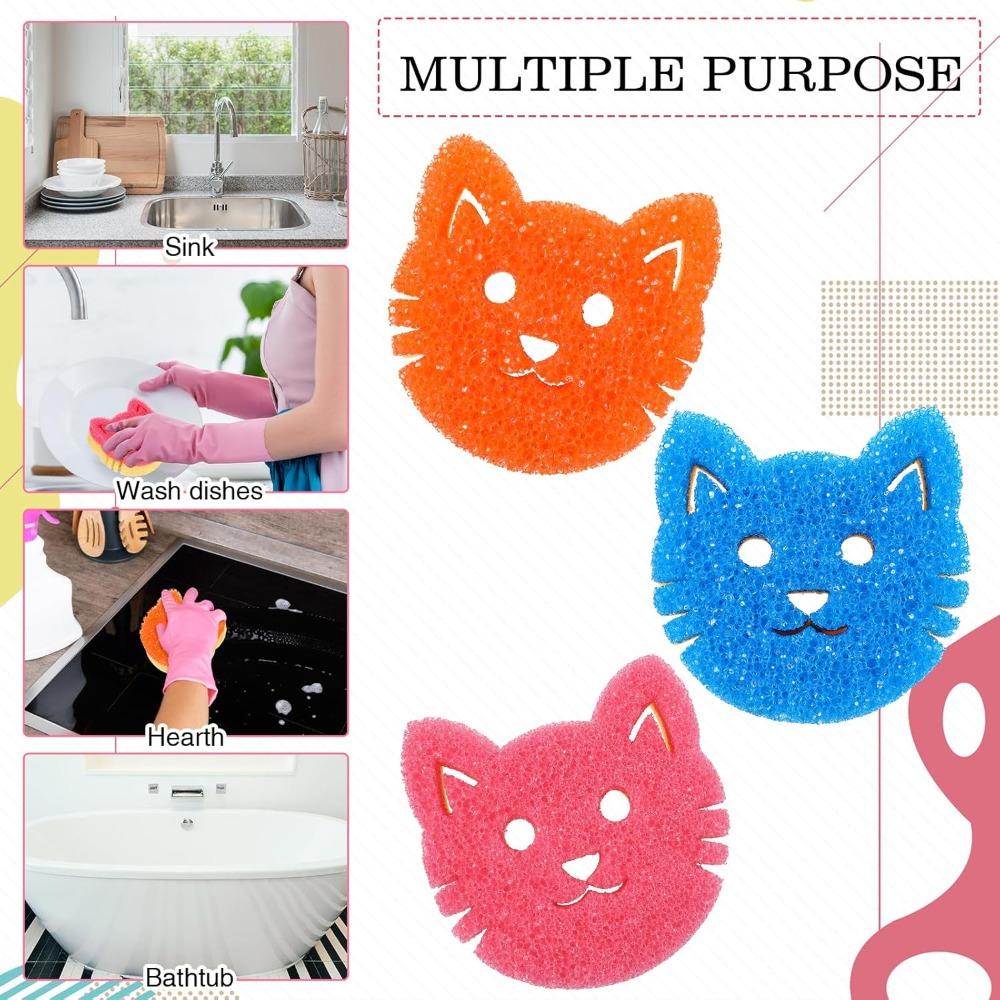 6pcs Dual Sided Scrub Sponge Multi Functional Cute Temperature Sensitive Non Scratch Dish Sponge for Washing Dishes Kitchen Bathroom