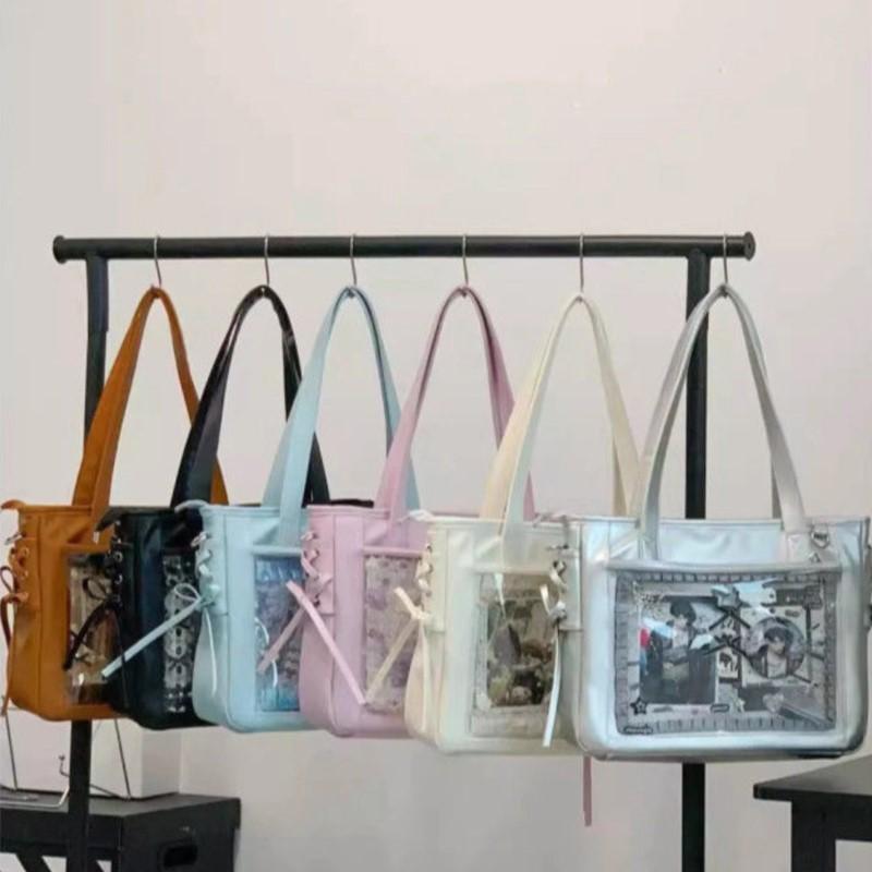 JIAERDI Harajuku Sweet Cute Bow Tote Bag Women Square Large Capacity Transparent Shoulder Bag Ladies Everyday Anime Ita Bag 2025