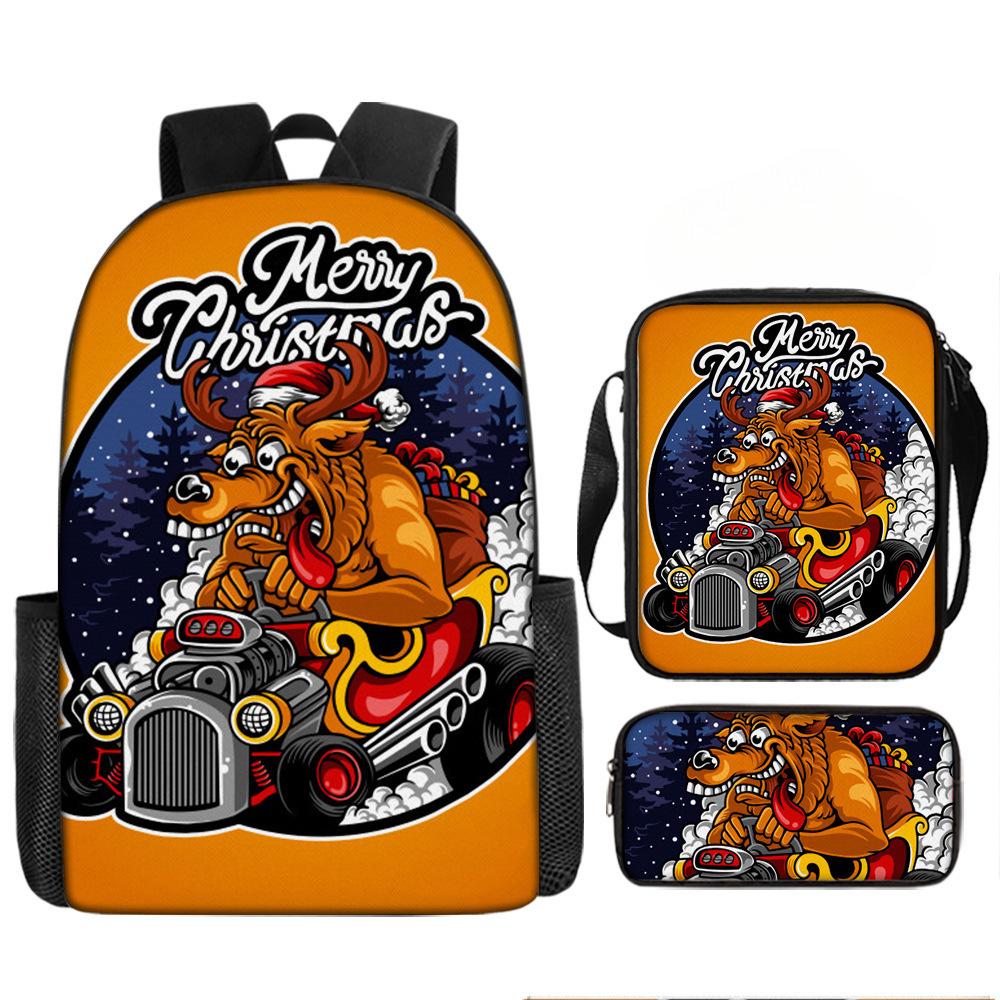 Christmas Backpack, 3D Digital Printed Backpack, Shoulder Bag, Pencil Case, Three-Piece Set