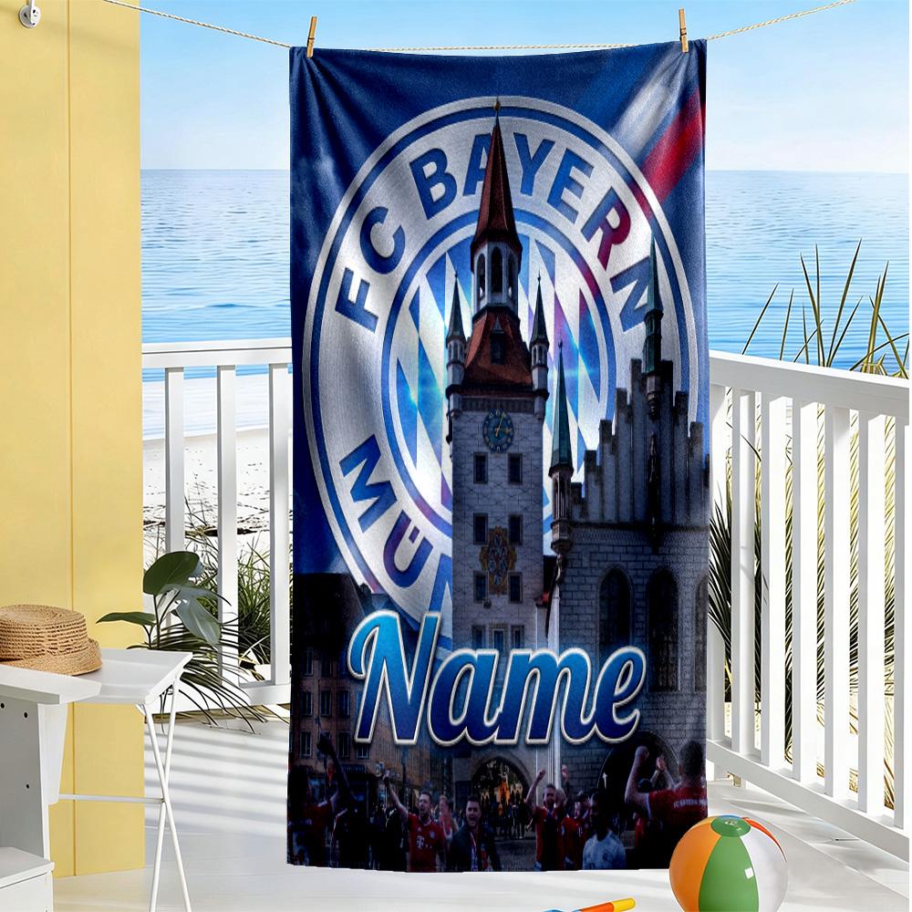 Bayern Munich Fan Gear Customize Text Beach Towel Soft Durable Quick-Dry Suitable for Swimming Gym Camping Yoga Vacation