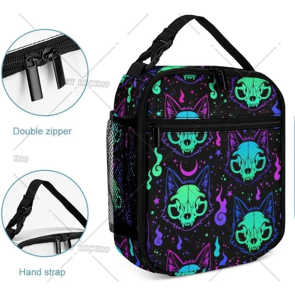 Cute Gothic Skull Insulated Lunch Bag Portable Lunch Box Reusable High Quality and Large Quantity Tote Bag for Women Men