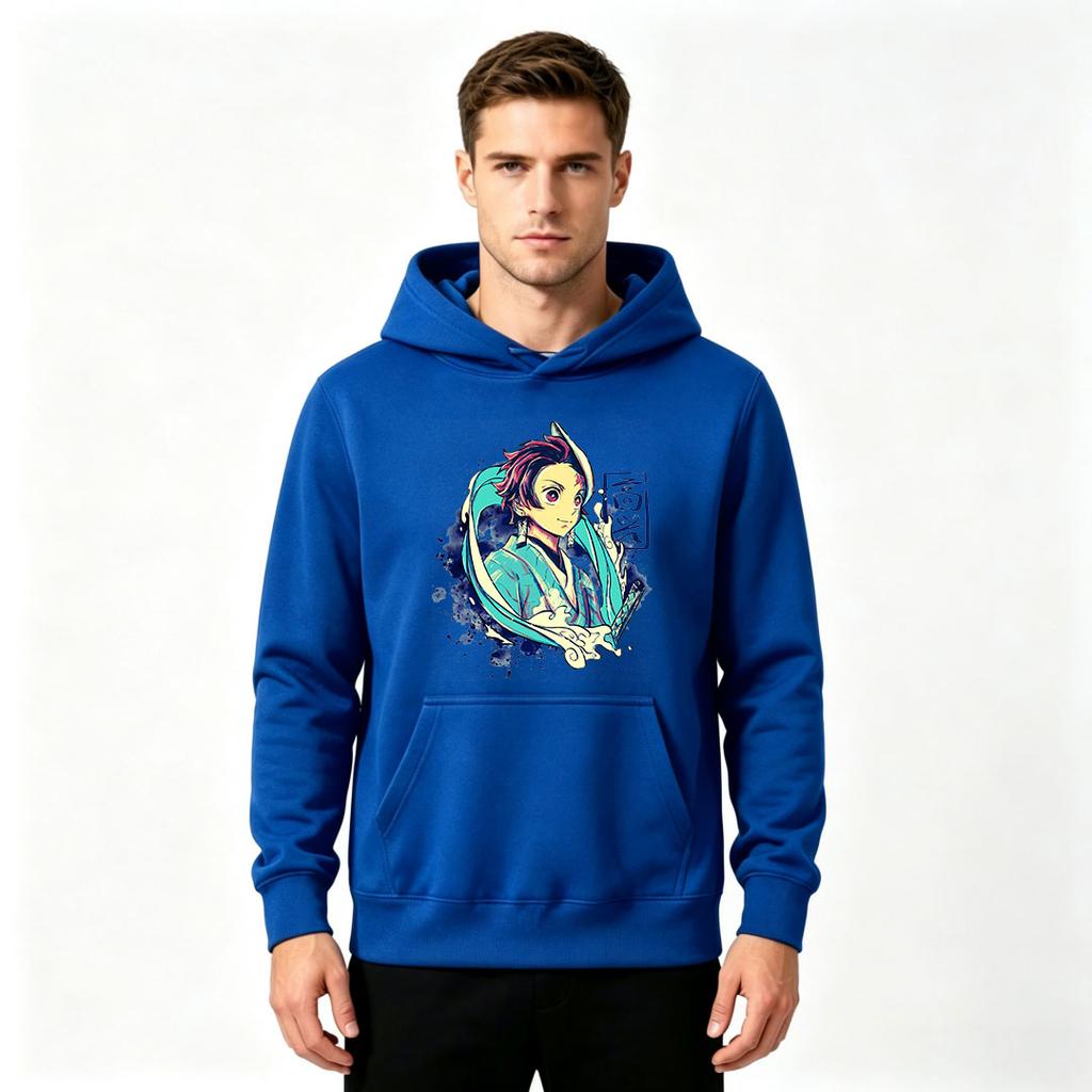 Men's Anime Character Printed Pullover Hoodie Casual Long Sleeve Graphic Sweatshirt for Daily Wear