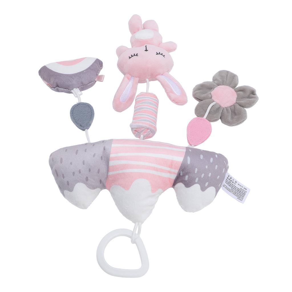 Baby Crib Hanging Rattles Toy Cute Bunny Soft Vibrant Colors Clip On Plush Hanging Toy for Boys