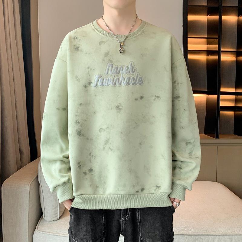 Herren Frühling und Herbst Neues Unterhemd Langarm T-Shirt Rundhalsausschnitt Bedruckt Übergröße Herren Top