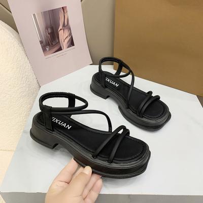 One-word Cross Fashion Roman Shoes Women's Summer All-match Thick-soled Sandals