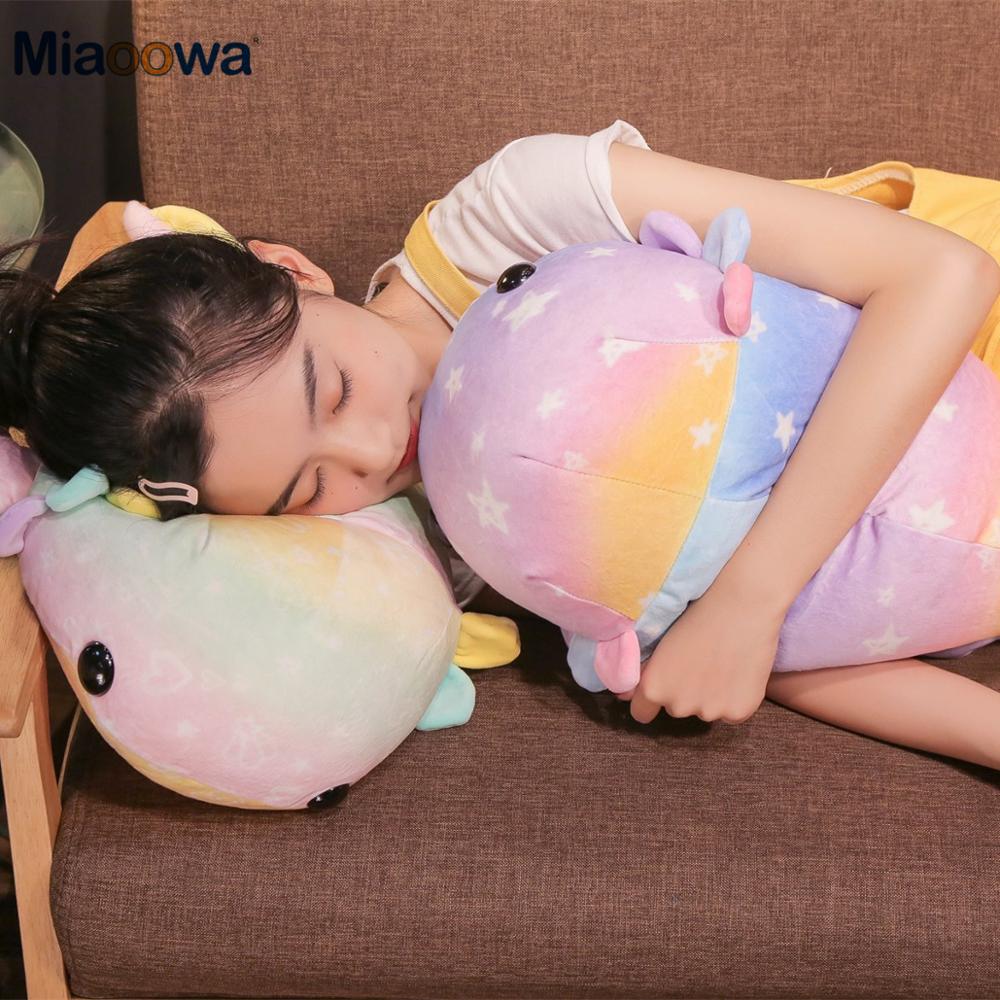 37 -58cm Rainbow Dinosaur Fish Plush Toys Colorful Giant Salamander Stuffed Doll Soft Animal Sleep Pillow Cute Gift For Kids Girl