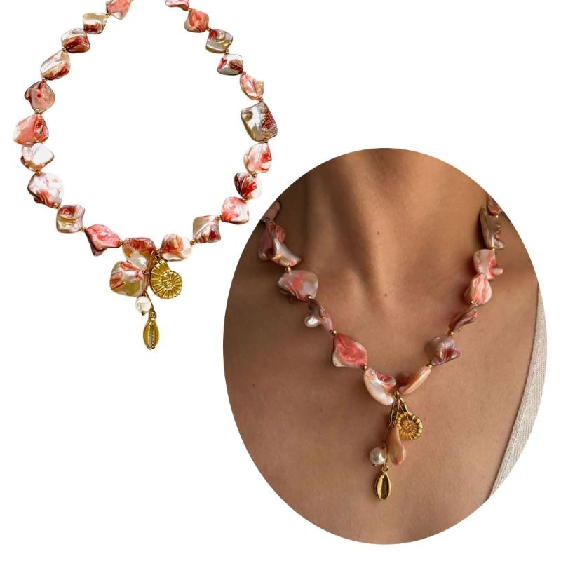 Handmade Imitation Pearls Shell Necklace With Conch Charm Stainless Steel Lightweight Fashion Jewelry Gift